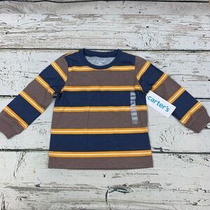 Carter's Striped Long Sleeve T-Shirt Navy‎ Brown Yellow Boys Cotton [Size 18M]
